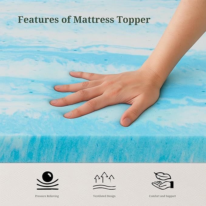 Memory Foam Mattress Topper Twin XL - 4 Inch Gel Infused Bed Toppers, Pressure Relief Mattress Pad for Dorm Room, CertiPUR-US Certified