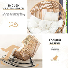 Vongrasig Comfy Wicker Rocking Egg Chair, Soft Thick Cushion Rattan Lounge Chair, High Capacity Steel Frame, Reading Chair for Living Room, Bedroom, Dorm Rooms (Beige)