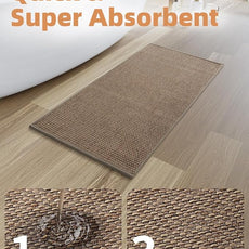 PADOOR Non-Slip Bath-Mats, Rubber-Backing Braided Absorbent Bathroom Mat Machine Washable Thin Bathroom Rugs Fit Under Door Quick Dry Bath Rugs for Floor, 17''x24'' Brown
