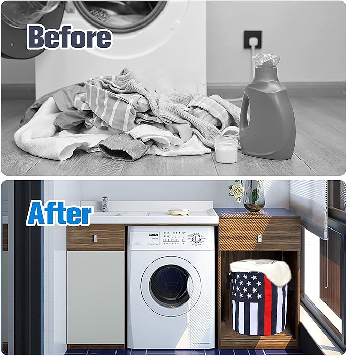 American Flag Thin Red Line Laundry Basket Foldable Oxford Cloth Funny Tote Bag Laundry Hamper Clothes Storage Bucket Organizer For Bathroom/Laundry Storage /Bedroom17.7x13.7 Inch