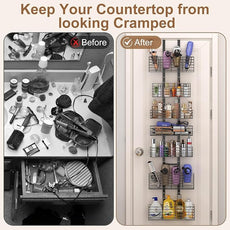 7-Tier Over The Door Organizer, Shower Caddy Hanging &Wall Mounted Hair Tool Organizer/Hair Dryer Holder Adjustable, Behind Door Storage for Bathroom Bedroom Closet Cabinet Pantry Kitchen