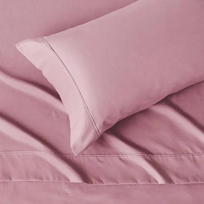 Amazon Basics Lightweight Microfiber 3-Piece Bed Sheet Set, Rose, Solid, Twin XL AmazonBasics