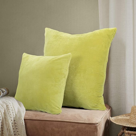 EVOLIVE Soft Micromink, Faux Fur, Faux Velvet Euro Sham Cover Pillowcase Replacement with Zipper Closure (26"x26" Euro Sham, Lime)