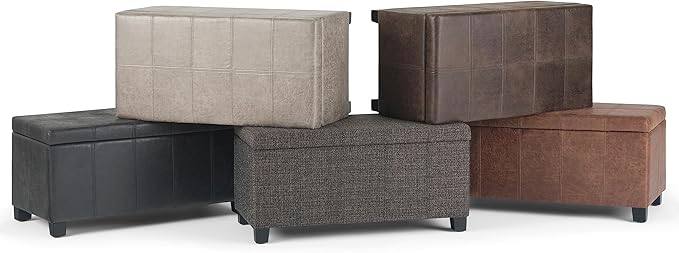 SIMPLIHOME Dover 36 inch Wide Contemporary Rectangle Storage Ottoman Bench in Distressed Black Vegan Faux Leather, Assembled, For the Living Room, Entryway and Family Room