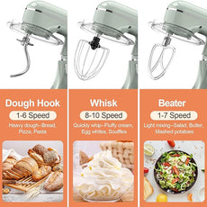 3-IN-1 Electric Stand Mixer, 6.5QT Bowl 660W 10-Speed Kitchen Mixer, Household Food Mixers include Dough Hook, Beater and Whisk, Bread Cake Mixer for Baking and Most Home Cooks, Green