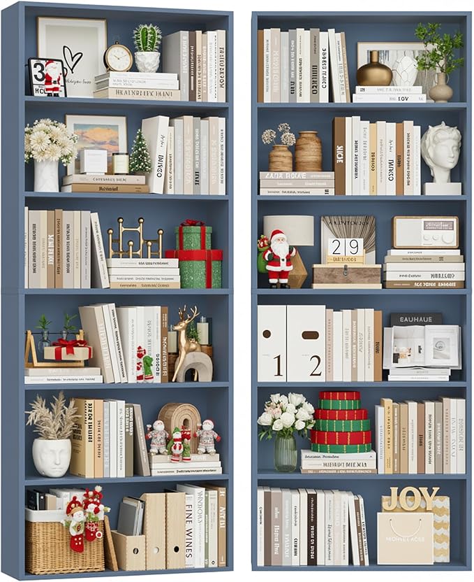 FOTOSOK 6-Tier Open Bookcase and Bookshelf Set of 2, Freestanding Display Storage Shelves Tall Bookcase for Bedroom, Living Room and Office,Blue