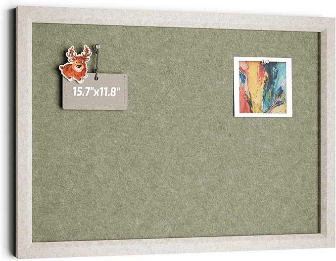 Felt Cork Board Alternative, Felt Bulletin Board 16" x 12" Oatmeal Frame with 8 Adhesive Tabs, Pin Board for Home Office, Classroom, Entryway, Kitchen Wall Decor—Sage