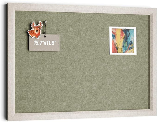 Felt Cork Board Alternative, Felt Bulletin Board 16" x 12" Oatmeal Frame with 8 Adhesive Tabs, Pin Board for Home Office, Classroom, Entryway, Kitchen Wall Decor—Sage