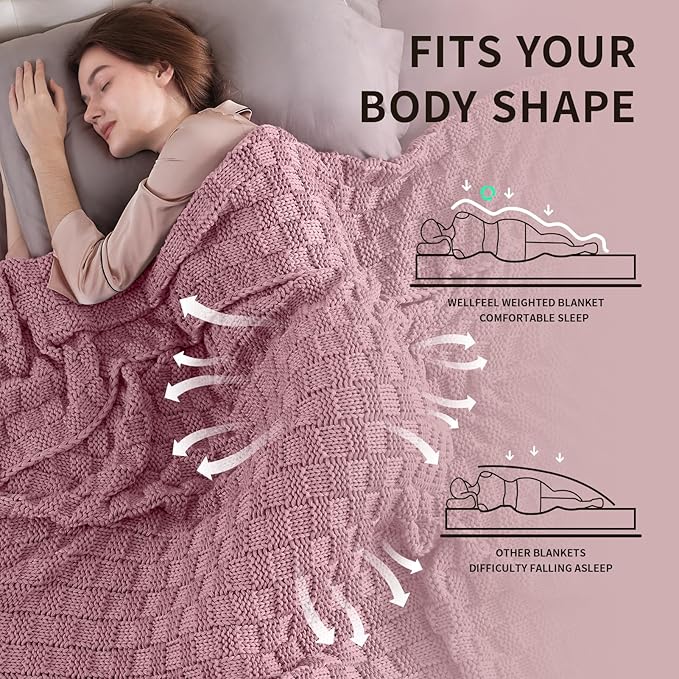 Knitted Weighted Blanket for Adult, No Beads Heavy Blanket 60” x 80'' 17lbs, Breathable Chunky Knit Blanket, Cooling Weighted Blanket for Hot Sleepers, Christmas Home Decor (Pink)