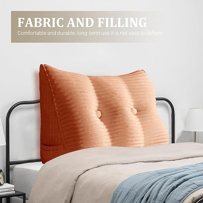 11 lbs Thickened Headboard Pillow Wedge Pillow Headboard Reading Pillow Bed for Comfortable Backrest Reading Triangular Pillow with Side Pocket Backrest Pillows for Sitting in Bed Queen