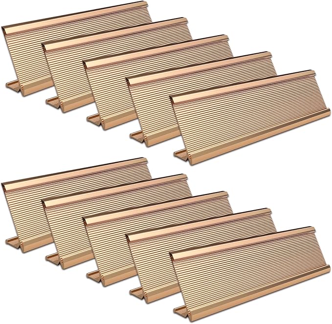 10 Pack 2" x 8" Aluminum Desk Name Plate Holder, Office Name Plate Holder for Desks, Desk Sign Holder for Office Conference, Meeting Room or Other Business Event (Rose Gold)