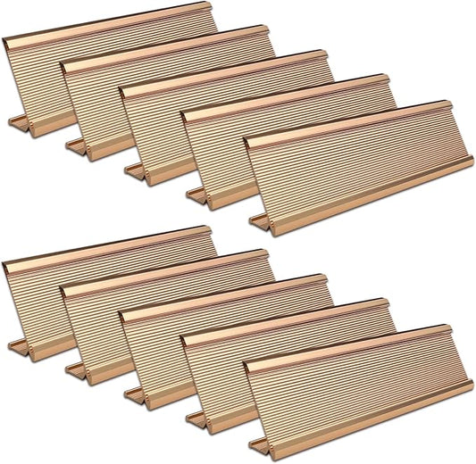 10 Pack 2" x 8" Aluminum Desk Name Plate Holder, Office Name Plate Holder for Desks, Desk Sign Holder for Office Conference, Meeting Room or Other Business Event (Rose Gold)