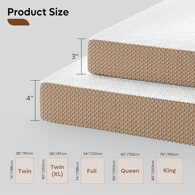 Bestier Memory Foam Mattress Topper - Gel Mattress Topper with Chamomile Collection - Plush Feel - Mattress Pad with Naturally Cooling and Pressure Relieving - Twin Size, 3 Inch