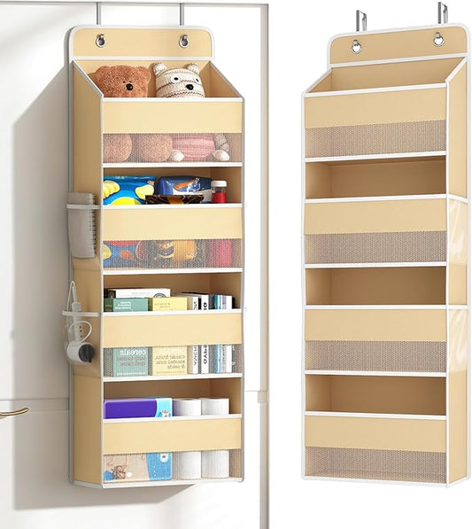 1 Pack 4-Tier Over the Door Organizer, Heavy-Duty Large Deep Pocket Hanging With 4 Large Front & 4 Side Pockets With for Pantry, Kitchen, Bathroom, Dorm, Beige