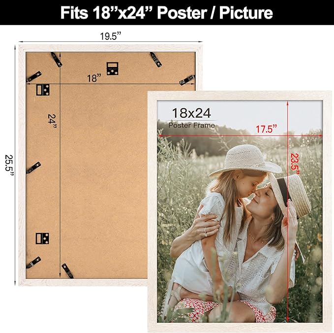 18x24 Frame Set of 3, White Wood Grain 18x24 Poster Frame for Gallery Wall Mounting (3 Pack,White)