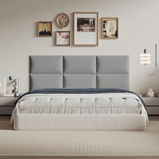 Soft Gray Linen Freestanding Headboard 24x12 Inch 9-Panel Set - Breathable Linen Fabric with High-Resilience Foam for Queen/Full Beds, Wall Padding Protection