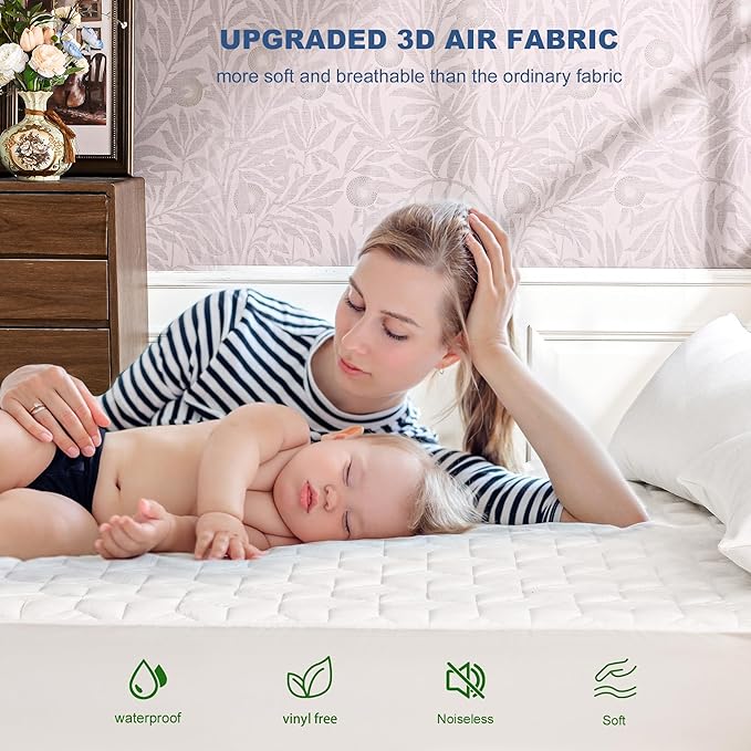 GRT Waterproof Mattress Protector King, Rayon Bamboo Mattress Protector Cooling Breathable, 3D Air Fabric Soft Mattress Cover with 6-26 inches Deep Pocket, Mattress Pad Machine Washable