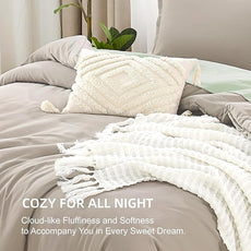 Litanika Comforter Set, Lightweight Solid Bedding Comforter Set, Fluffy Down Alternative Bed Set, Dark Oatmeal, Queen