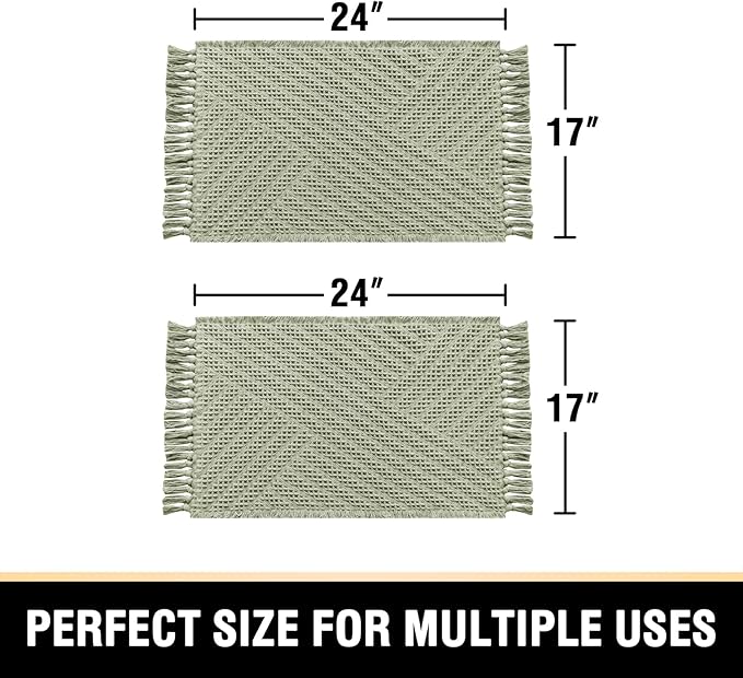 H.VERSAILTEX Waffle Bath Mat Super Absorbent Boho Bath Mat Non Slip Bath Rugs for Bathroom Floor Machine Washable Dry Fast Bathroom Rugs with Tassels (17 x 24 Plus 17 x 24 Inches, Sage)
