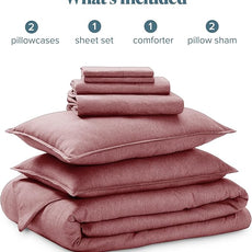 Bare Home Bed-in-A-Bag 7 Piece Comforter & Sheet Set - Queen - Goose Down Alternative - Ultra-Soft 1800 Premium - Bed Set - Cationic (Queen, Heathered Rosewood)