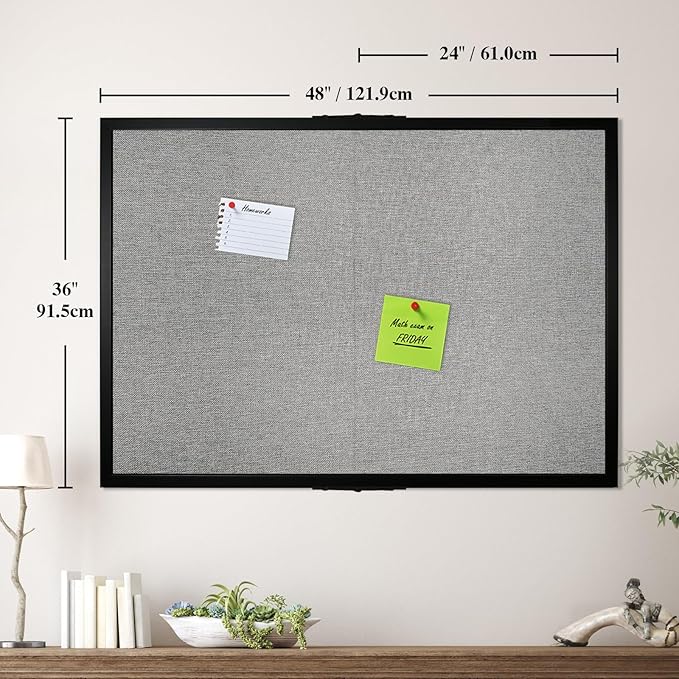Bulletin Board 48 x 36 Inch, Foldable Cork Board for Walls, Wood Framed Bulletin Boards with Grey Canvas, Wall Mounted Corkboard for Office School Home Decorative