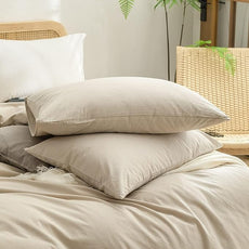 BESTOUCH Duvet Cover Set 100% Washed Cotton Linen Feel Super Soft Comfortable Chic Lightweight 3 PCs Home Bedding Set Solid Almond Milk Grey Oversized Full