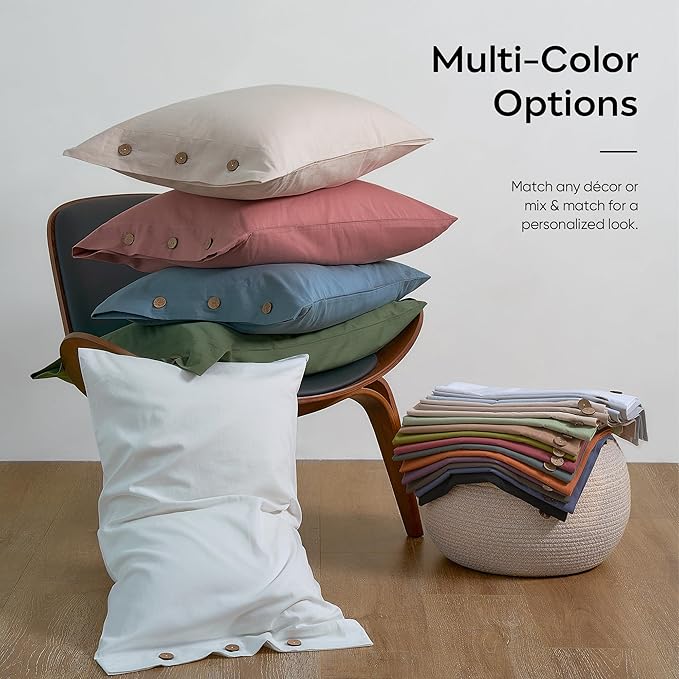 JELLYMONI Pillowcases Standard Set of 2 Cotton Button Pillow Covers 20×26in Beige Bed Pillow Cases 100% Washed Cotton Soft Breathable (Pillows are not Included)