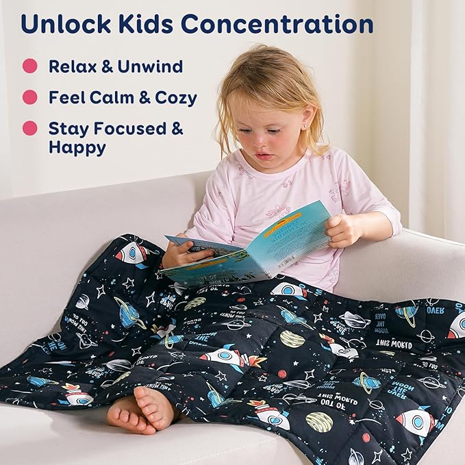 Kivik Soft Weighted Lap Blanket 2 lbs, Small Weighted Lap Pad, Breathable Heavy Throw Blankets for School Calming & Bed Sleeping, Machine Washable, 20 x 30 Inches, Universe Printing, Black