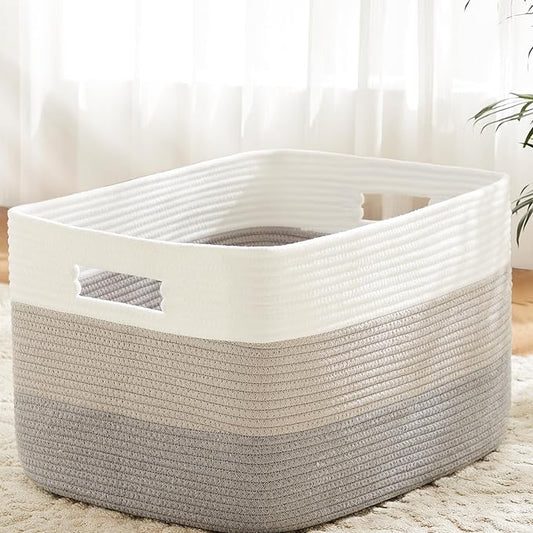 Blanket Basket,Rectangle Woven Baskets for Storage,65L Laundry Basket for Decorative Nursery Blanket,Toys,Dirty Clothes and Magazine in Shelves,Baby Room,and Living Room