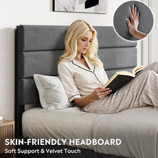 WLIVE Full Size Upholstered Bed Frame with 4 Storage Drawers and Headboard, Velvet Platform Bedframe, Sturdy Metal & Wooden Slats Support, No Box Spring Needed, Easy Assembly, Dark Grey