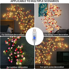 Rose Blossom Enchanted Willow Vine Lights, 7.55FT 144LED 3 Color Rose Blossom Tree Branch Lights for Wall, Remote Timer,8 Light Model,Bedroom Wall Doors Wedding, Christmas, USB Battery Box