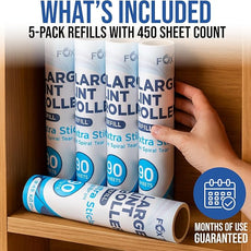 Lint Roller Refills – 9.45 Inch Wide – Lint Rollers for Pet Hair Extra Sticky Refills – Ideal for Furniture, Clothes, Bedding - 5 Pack 450 Sheets