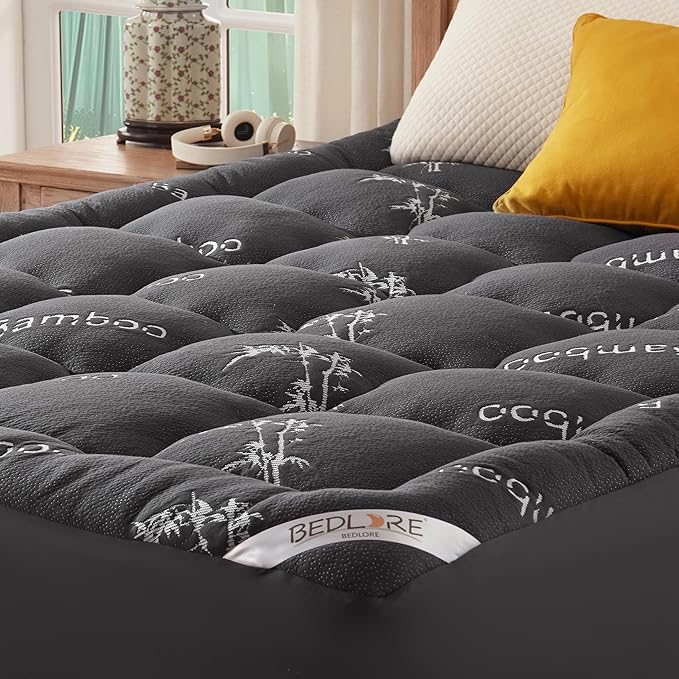 BEDLORE RV Queen Mattress Topper Viscose Derived from Bamboo,Pillow Top Mattress Pad with Stretchable Pockets for 6"-15" Mattress, Soft Breathable Mattress Topper for Back Pain Relief(Dark Gray)