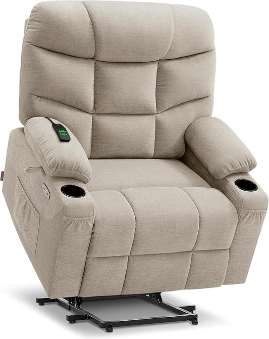 MCombo Oversized Power Lift Recliner Chair with Extended Footrest, Extra Wide 27.2" for Big and Tall Elderly People, Fabric R7289 (Oatmeal, Medium-Oversize)
