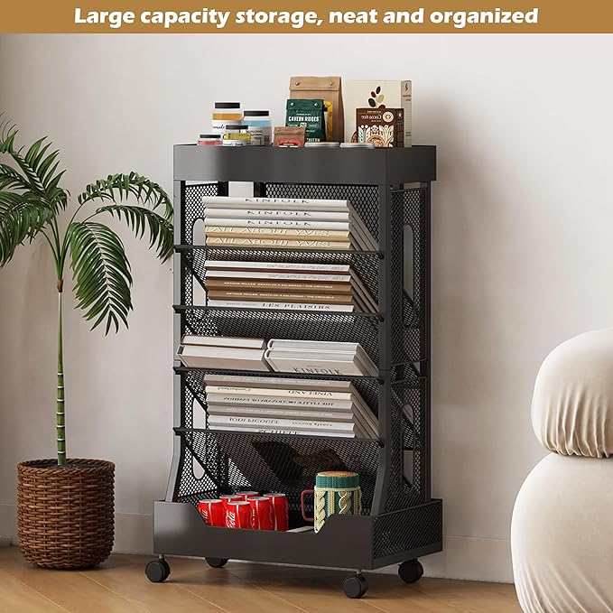 COVAODQ Rolling File Cart Book Cart with Wheels Mobile Bookshelf File Organizer Beside Desk, Free-Standing File Holder, Paper Letter Tray Organizer Mesh Desk Organizer for Office School