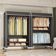 FUTASSI Black Clothing Rack with Black Cover, P1C Plus Rolling Closet with Wheels, Metal Garment Rack for Hanging Clothes, Clothing Storage Wardrobe, 46