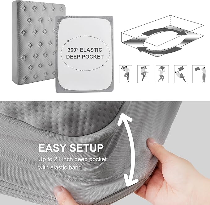 Hansleep Memory Foam Mattress Pad California King, Pillow Top Mattress Topper Cal King for Back Pain Relief with Egg Crate Gel Foam, Breathable Mattresses Cover with Deep Pocket, 72" x 84", Light Grey