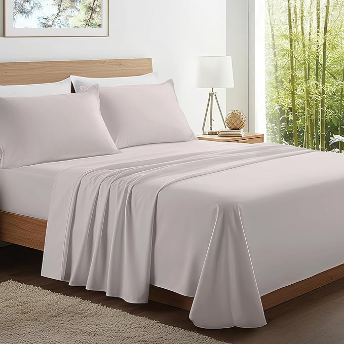 Kickoff Viscose Bamboo Sheets Twin Size 3-pc 100% Organic Bamboo Viscose Bed Cooling Sheets Twin Size Set Cool Bedding for hot Sleepers Sheet, Flat, Fitted, Pillowcase (Light Grey, T) KickoffHome