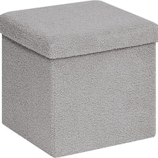 PINPLUS Storage Ottoman Cube Square Shaped Ottomans with Storage Foot Stool Footrest for Lving Room Boucle Ottoman Seat for Dorm Room,Faux Teddy Fur Grey,15