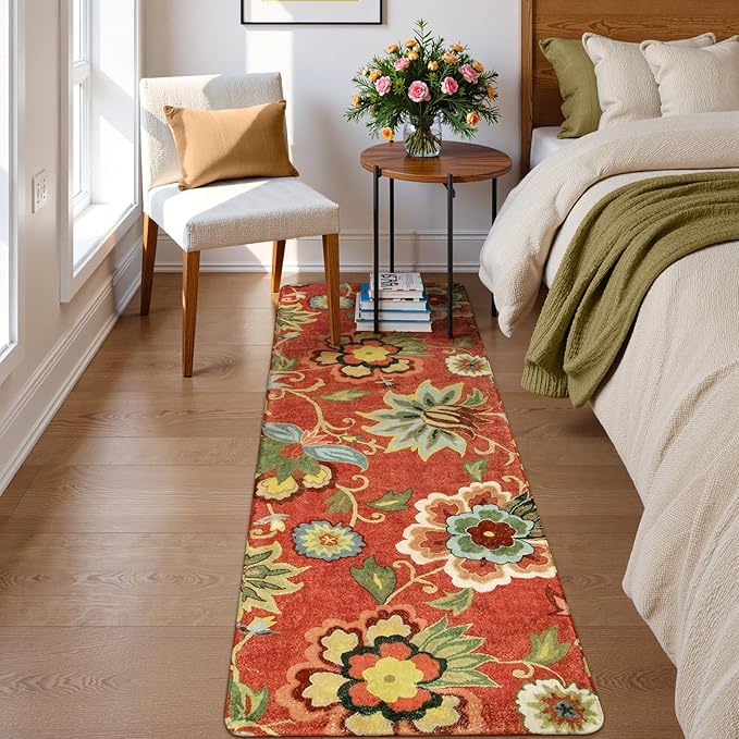 Lahome Floral 2x6 Washable Hallway Runner, Vintage Soft Non-Slip Carpet for Entryway Laundry Living RoomKitchen Runner Rug