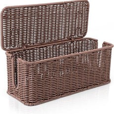 Cable Management Box, Handmade Rattan Cable Organizer, 2 Open Slots Cords Hider Box, Under Desk Cord Organizer for Computer Router USB Hub & Power Strip, Patent Pending, 13