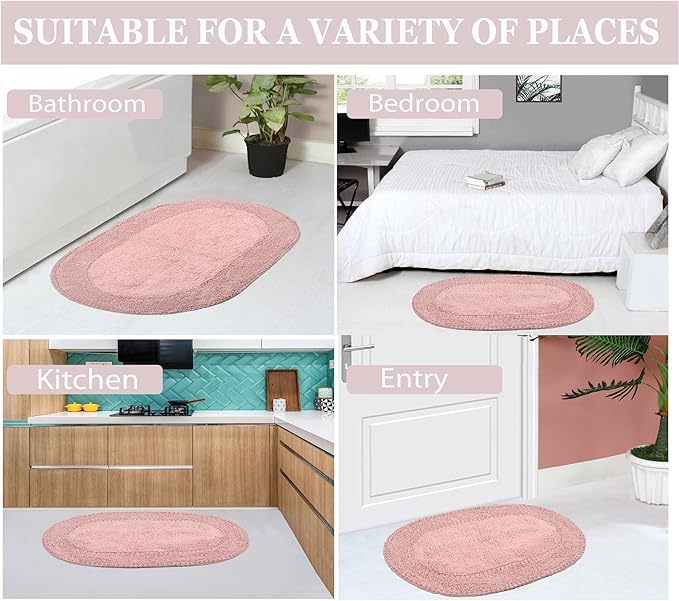 Home Weavers Double Ruffle Collection 100% Cotton Bathroom Rugs Set, Washable Rug, Extra Soft and Absorbent Bath Rug, Kitchen Mat, Bath Mat Set, Bath Floor Mat Non Slip, 20"x20" Contour, Pink