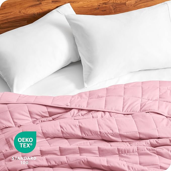 Bare Home Weighted Blanket Queen Size 17lbs (60" x 80") for Adults - All-Natural 100% Cotton - Premium Heavy Blanket Nontoxic Glass Beads (Cotton Light Pink, 60"x80")