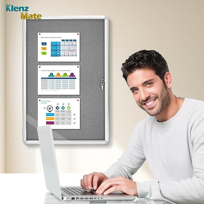 36"x24" Enclosed Bulletin Board Tamper-Proof Dispaly Case,Grey Fabric&Aluminium Frame,Shatter Resistant Lockable Bulletin Board with Clear Acrylic Door for School,Office,Mall,Community,Hospital,Church