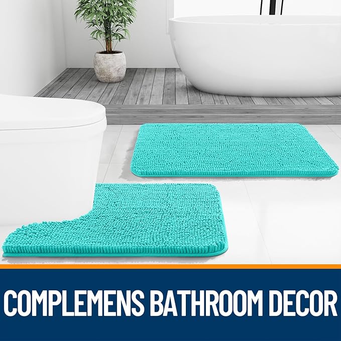 OLANLY Bathroom Rugs 47x20, Extra Soft Absorbent Chenille Bath Rugs, Rubber Backing Quick Dry, Machine Washable Bath Mats for Bathroom Floor, Tub and Shower, Home Decor Accessories, Teal