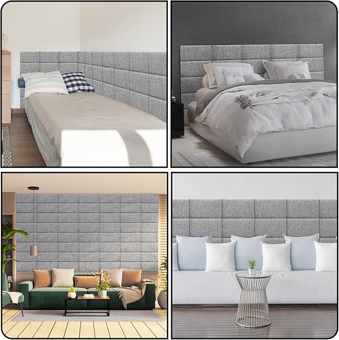 6 Piece Linen Fabric Peel and Stick Headboard, Upholstered Wall Mounted Headboard for Twin, 3D Anti-Collision Soundproof Self-Adhesive Wall Panel for Bedroom 16.53" x 9.84"