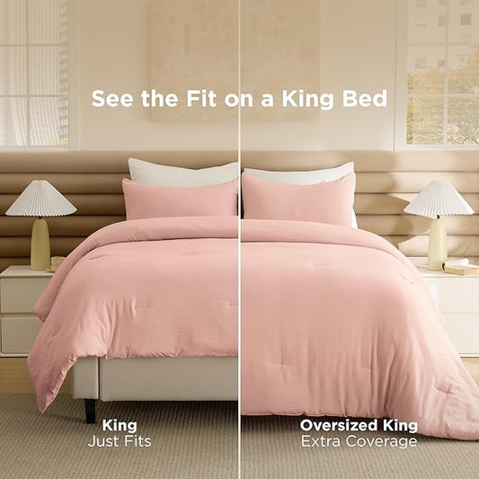 Bedsure California King Size Comforter Set, Blush Pink Soft Prewashed Bedding for All Seasons, 3 Pieces GentleSoft™ Bed Set, 1 Lightweight Comforter (104"x96") and 2 Pillowcases (20"x36")