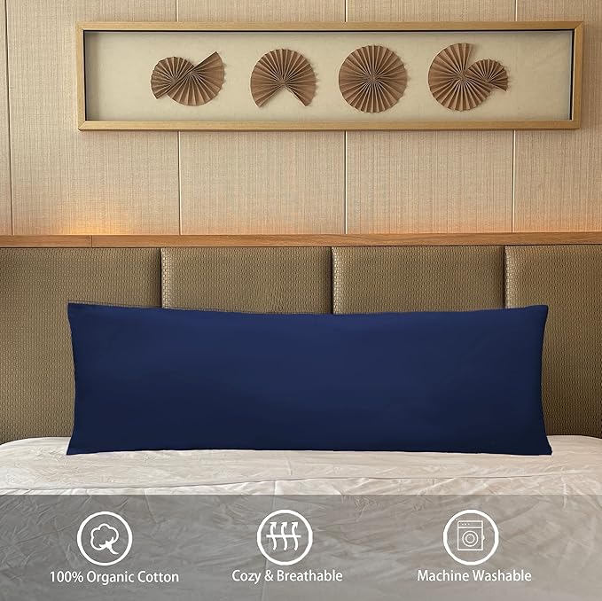 iMaylex Soft 100% Egyptian Cotton Zipper Pillow Case, Cozy and Lightweight Pillowcase, Easy Care, Navy Blue, Body, 20" x 54"