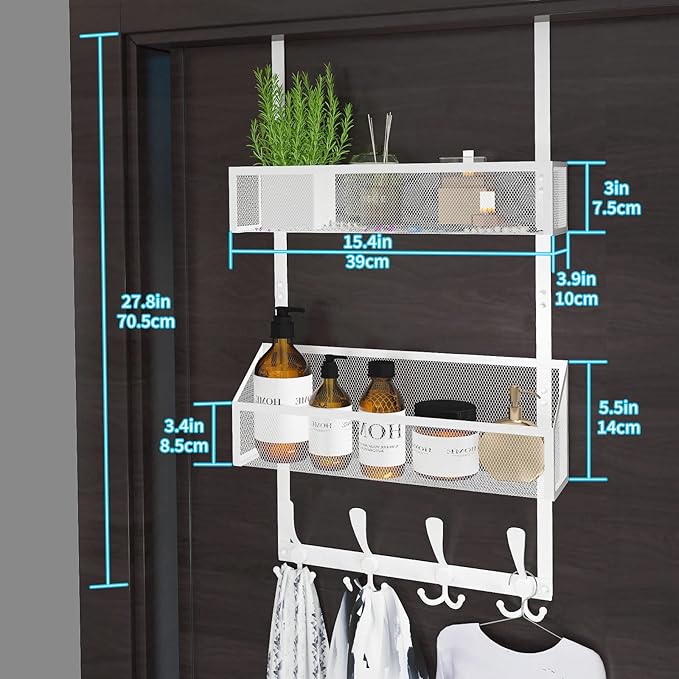 Over The Door Hooks Organizer, Coat Rack Over The Door Storage Hanger Towel Rack, Back of Door Storage Organizer for Bathroom,Bedroom,Kitchen,Office (White 3-Tier)
