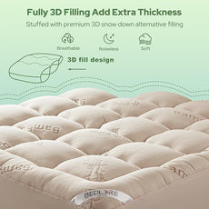 BEDLORE Full Size Mattress Topper Viscose Derived from Bamboo, Thick Pillow Top Mattress Pad with Stretchable Pockets for 6